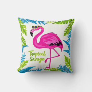 Cojín Decorativo Flamingo rosa Estacionamiento tropical en una pier