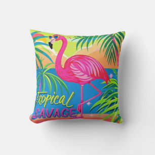 Cojín Decorativo Flamingo rosa Estacionamiento tropical en una pier