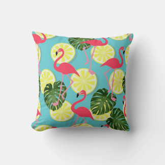 Cojín Decorativo Flamingo rosa Lemon Slice Tropical Leaf Reversible