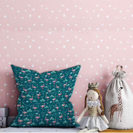 Cojín Decorativo Flamingo rosa lindo patrón verde azulado verde