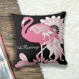 Cojín Decorativo Flamingo rosa paisley negro moderno personalizado