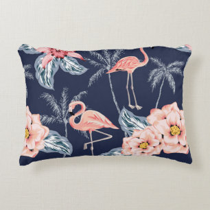 Cojín Decorativo Flamingo rosa, palmeras, rosa, flor de orquídea, l