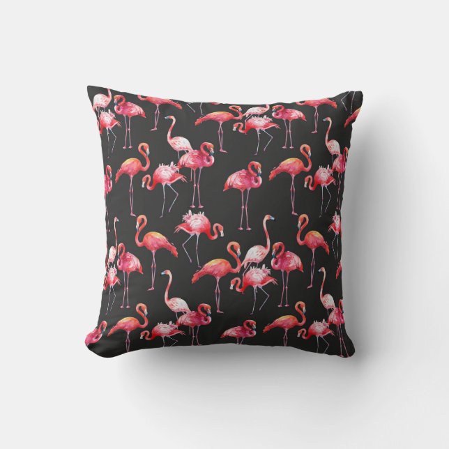 Cojín Decorativo Flamingo Rosa: Patrón acuarela tropical. (Anverso)