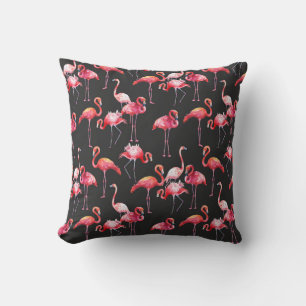 Cojín Decorativo Flamingo Rosa: Patrón Tropical de Acuarela.