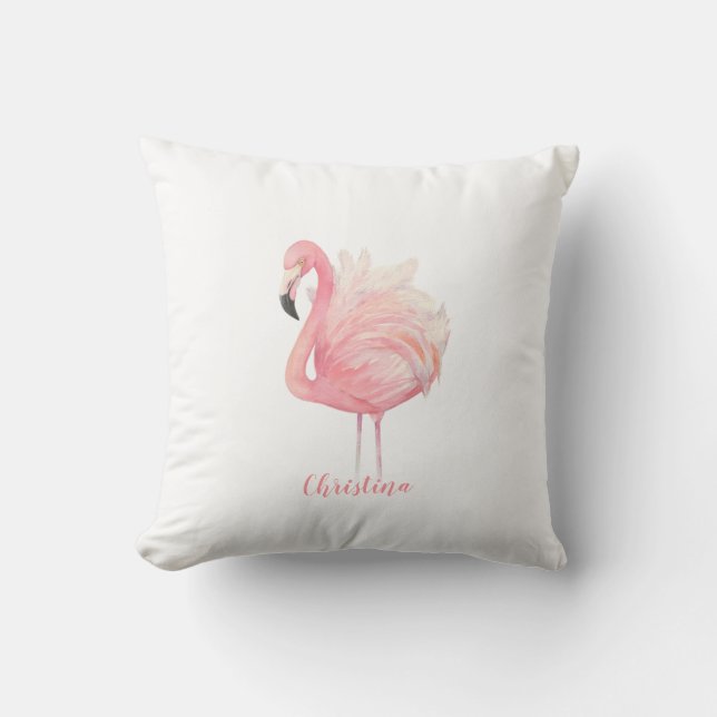 Cojín Decorativo Flamingo rosa, plumas rosadas, guardería infantil (Anverso)