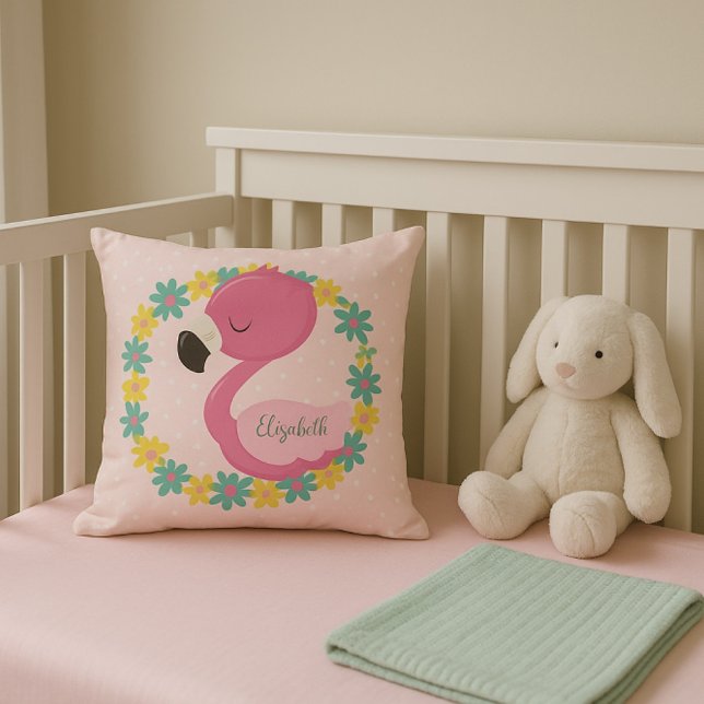 Cojín Decorativo Flamingo rosa sobre fondo de punto de polka rosa (Subido por el creador)