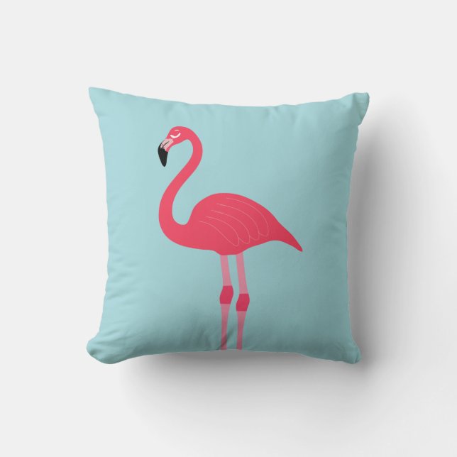 Cojín Decorativo Flamingo rosa y fondo azul (Anverso)