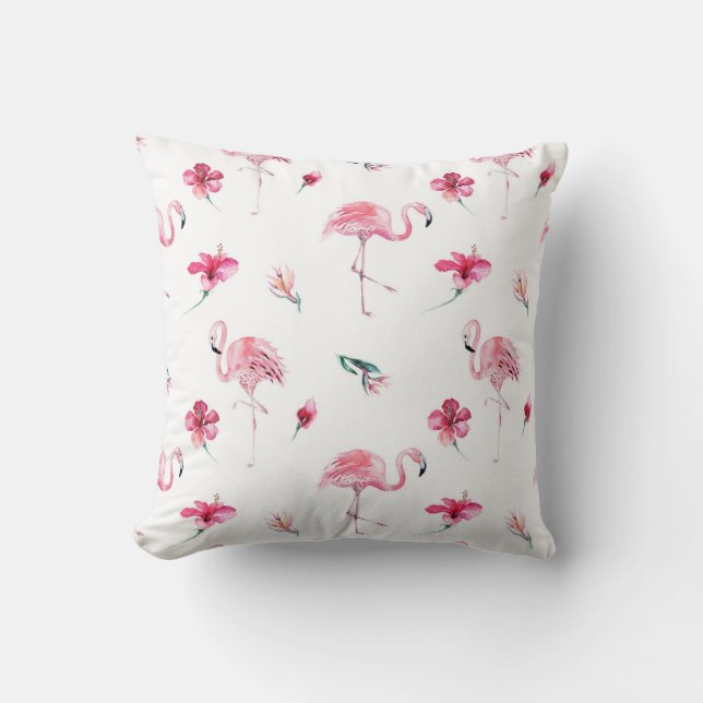 Cojín Decorativo Flamingo rosado e Hibiscus Tropical Summer Glam (Anverso)
