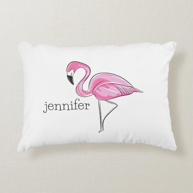 Cojín Decorativo Flamingo Rosado Preppy Tropical Personalizado (Anverso)