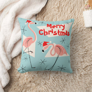 Cojín Decorativo Flamingo Santas Blue Merry Christmas square
