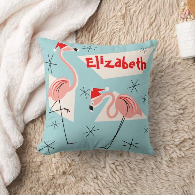 Cojín Decorativo Flamingo Santas Blue Name cuadrado (Manta)