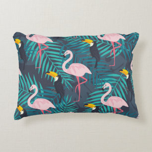 Cojín Decorativo Flamingo, toucano: patrón de hojas tropicales