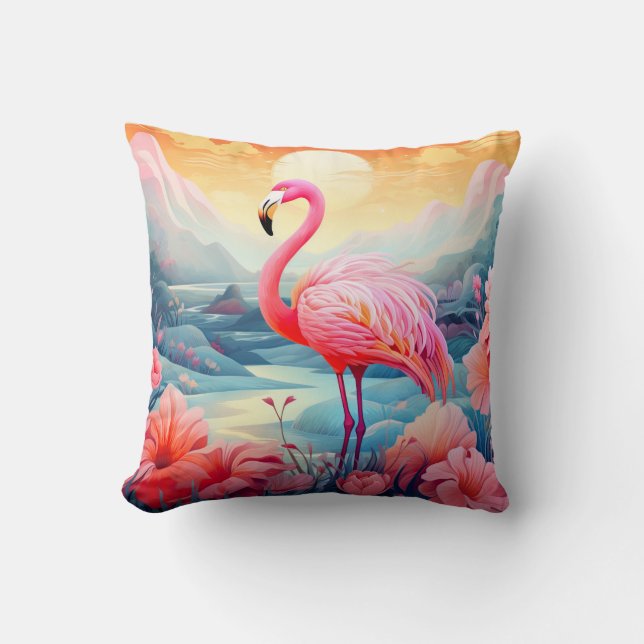 Cojín Decorativo Flamingo tropical con flores-76280 (Anverso)