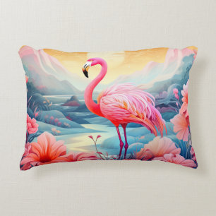Cojín Decorativo Flamingo tropical con flores-76280
