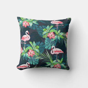 Cojín Decorativo Flamingo tropical: Patrón de flores de verano