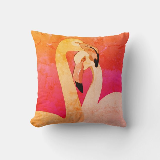 Cojín Decorativo Flamingos Art Throw Cushion , Flamingo Rosa, Amor (Anverso)