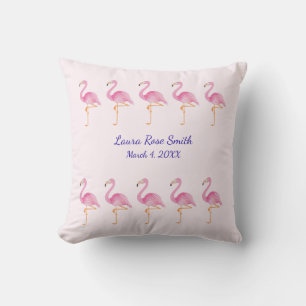 Cojín Decorativo Flamingos chica recién nacidos monogramados