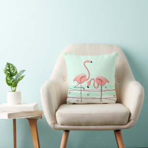 Cojín Decorativo Flamingos Pair Aqua plaza trasera verde