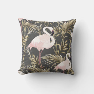 Cojín Decorativo Flamingos rosas y plantas doradas patrón sin fisur