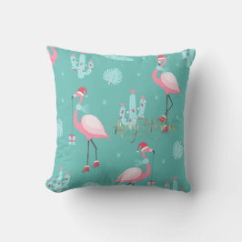Cojín Decorativo Flamingos Sombrero de Santa Regalos Copos de Nieve
