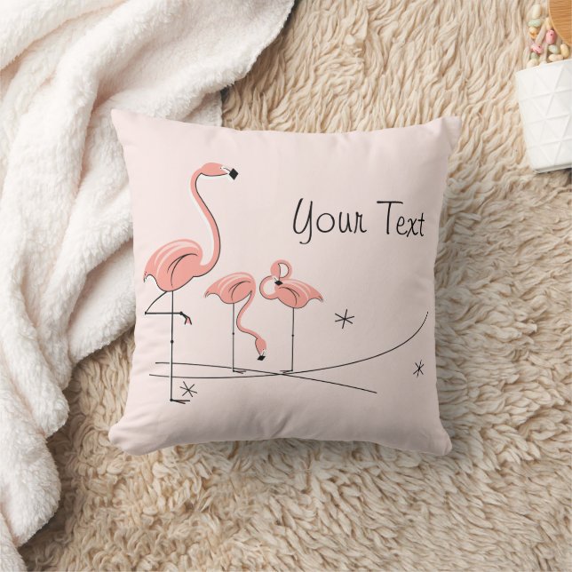 Cojín Decorativo Flamingos Trío rosa 4 'Tu texto' cuadrado posterio (Manta)