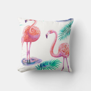 Cojín Decorativo Flamingos Tropicales: Orquídeas Acuarela Sin Marea
