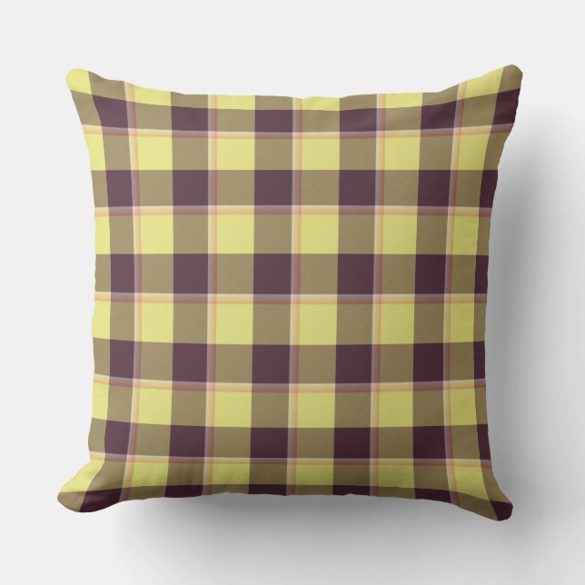 Cojín Decorativo Flax and Livid Brown Plaid Yellow Rustic (Anverso)