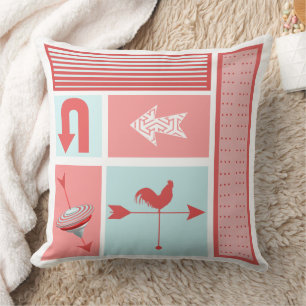 Cojín Decorativo Flecha de mediados de siglo Aqua Rojo Gallo Bloque