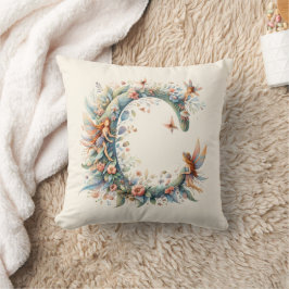 Cojín Decorativo Flechas de color de agua verde Monograma C
