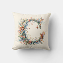 Cojín Decorativo Flechas de color de agua verde Monograma C