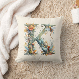 Cojín Decorativo Flechas de color de agua verde Monograma K