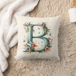 Cojín Decorativo Flechas de color de agua verde monograma letra B