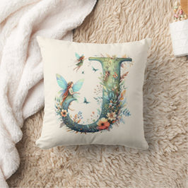 Cojín Decorativo Flechas de color de agua verde monograma letra J