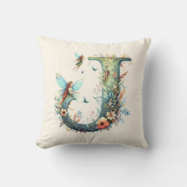 Cojín Decorativo Flechas de color de agua verde monograma letra J