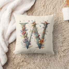 Cojín Decorativo Flechas de color de agua verde Monograma letra W