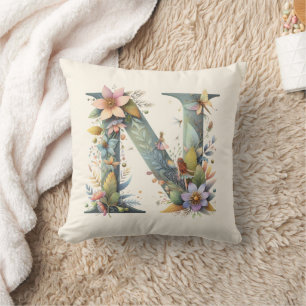 Cojín Decorativo Flechas de color de agua verde Monograma N