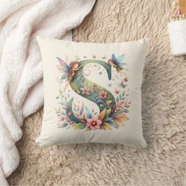 Cojín Decorativo Flechas de color de agua verde Monograma S