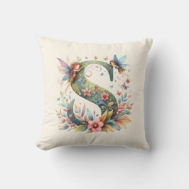 Cojín Decorativo Flechas de color de agua verde Monograma S