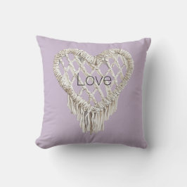 Cojín Decorativo Fleco de Corazón Blanco Lavanda