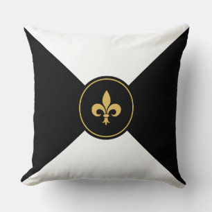 Cojín Decorativo Fleur de Lis Dorada sobre Negro y Blanco