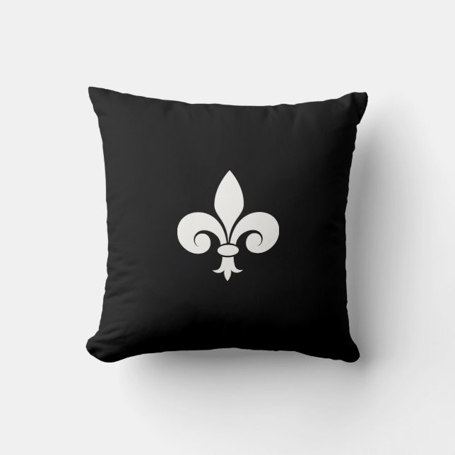Cojín Decorativo Fleur de Lis en blanco sobre negro (Anverso)