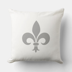 Cojín Decorativo Fleur de Lis gris plateado sobre blanco