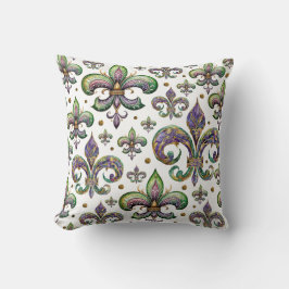 Cojín Decorativo Fleur de Lis Watercolor Mardi Gras Vibes