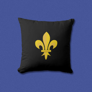 Cojín Decorativo Fleur de oro de Lis sobre el Pillow negro