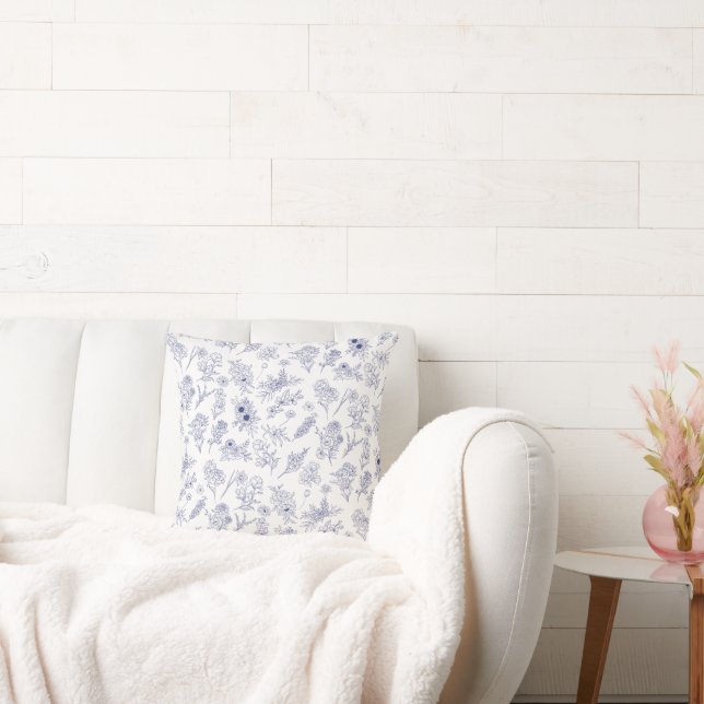 Cojín Decorativo Fleur de saison Blue and White Floral Cushion (Sofá)
