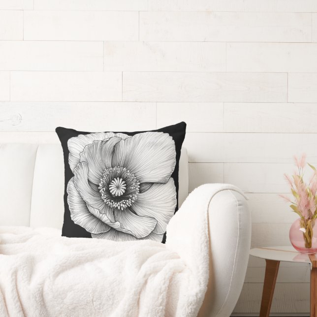 Cojín Decorativo 🌸 Fleur en Noir et Blanc (Sofá)