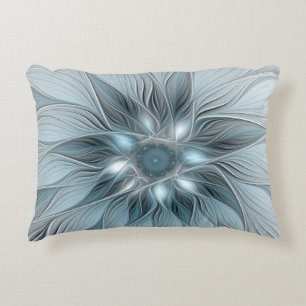 Cojín Decorativo Flor abstracta alegre azul gris fractal floral