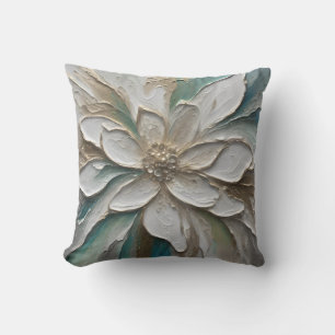 Cojín Decorativo Flor abstracta azul verde oro y blanco