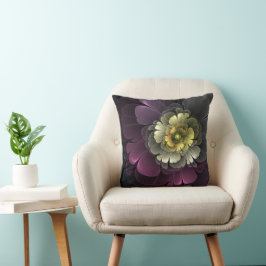Cojín Decorativo Flor abstracta moderna purpura gris khaki