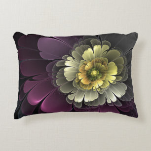 Cojín Decorativo Flor abstracta moderna purpura gris khaki fractal